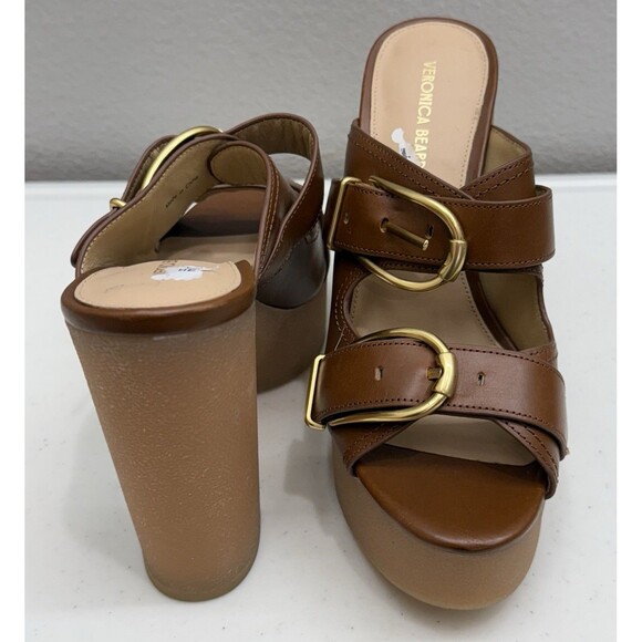 New Veronica Beard Heels Size 7 Garrick Platform Hazelwood Leather Sandals - Picture 7 of 8